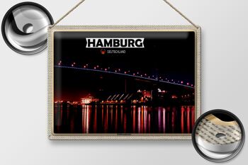 Plaque en tôle Villes Hambourg Köhlbrandbrücke nuit 40x30cm 2