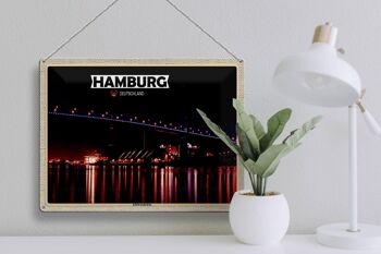 Plaque en tôle Villes Hambourg Köhlbrandbrücke nuit 40x30cm 3