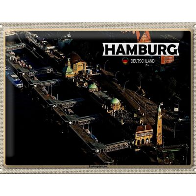 Cartel de chapa ciudades Hamburgo vista de Landungsbrücken 40x30cm