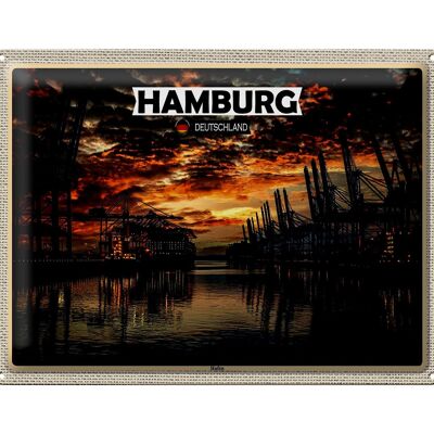 Metal sign cities Hamburg harbor sunset 40x30cm
