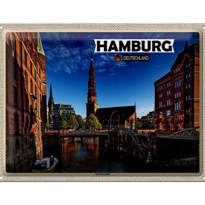 Targa in metallo città Amburgo Speicherstadt architettura 40x30 cm