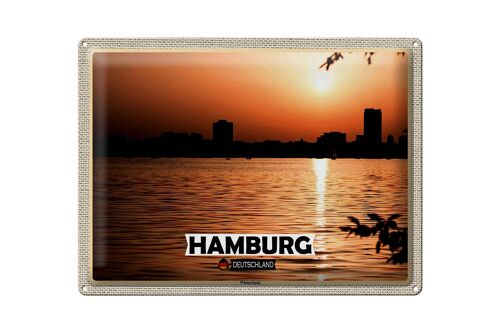 Blechschild Städte Hamburg Winterhude Sonnenuntergang 40x30cm