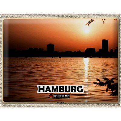 Cartel de chapa ciudades Hamburgo Winterhude atardecer 40x30cm