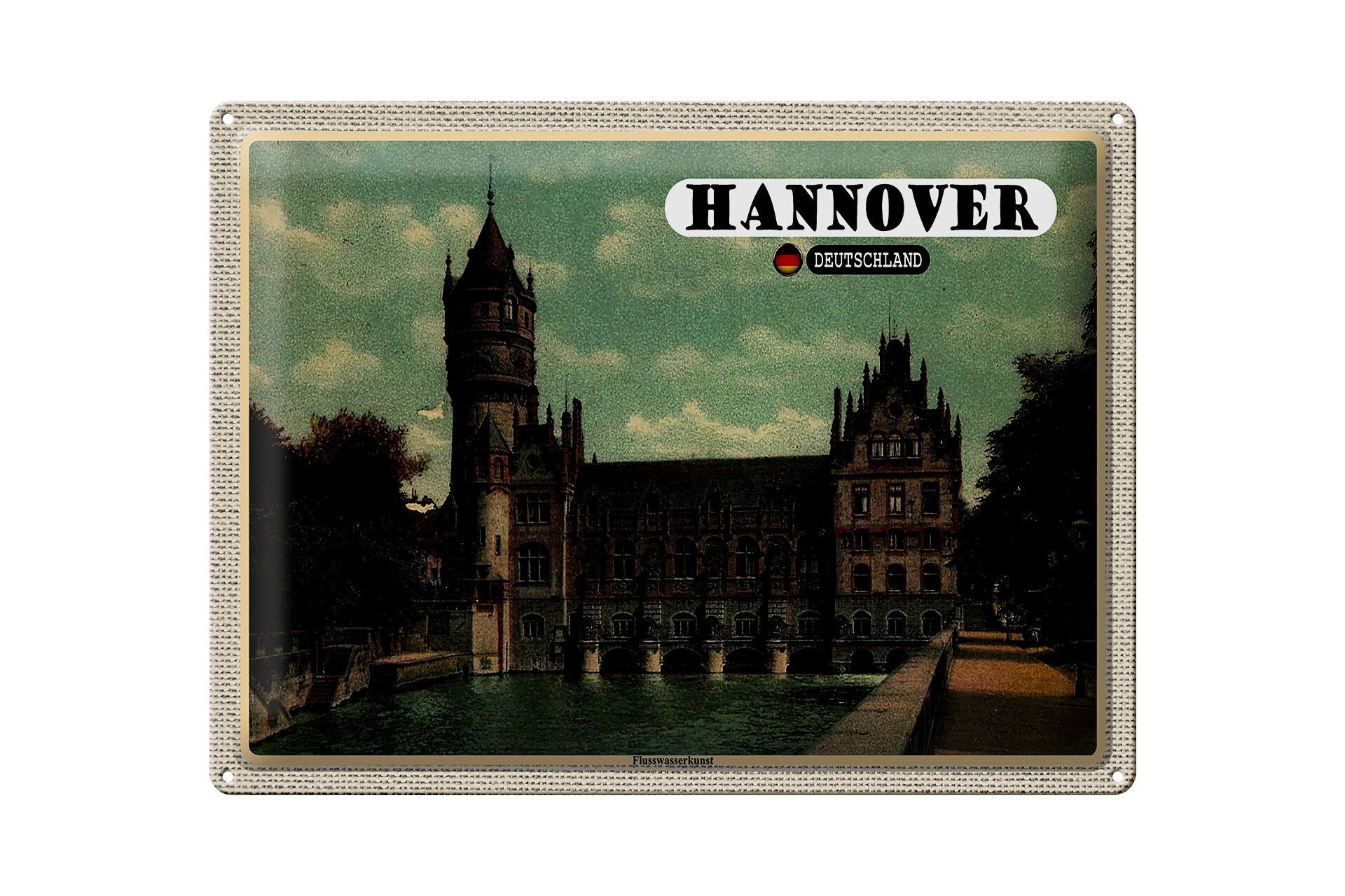 Targa in metallo città Hannover fiume acqua arte castello 40x30 cm