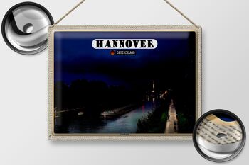 Panneau en étain villes Hanovre, bateau sur canal terrestre, nuit 40x30cm 2