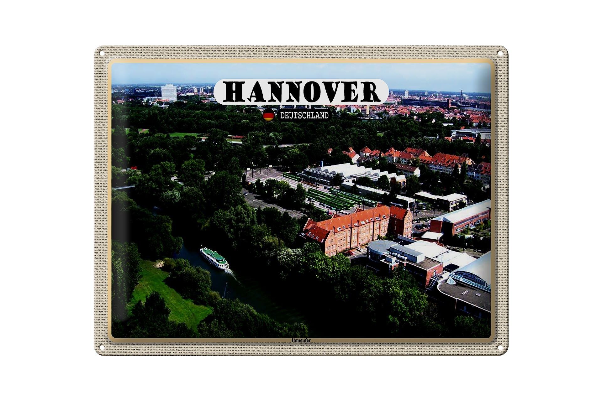 Targa in metallo città di Hannover vista Ihmeufer 40x30 cm