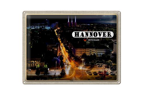 Blechschild Städte Hannover Blick auf Linden Nacht 40x30cm