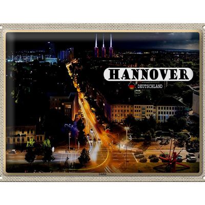 Cartel de chapa ciudades Hannover vista de Linden Night 40x30cm