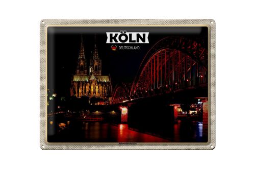 Blechschild Städte Köln Hohenzollernbrücke Nacht 40x30cm