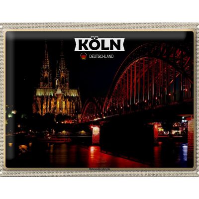 Blechschild Städte Köln Hohenzollernbrücke Nacht 40x30cm