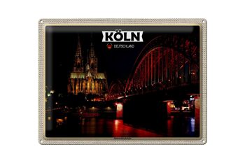 Plaque en tôle villes Cologne Pont Hohenzollern nuit 40x30cm 1