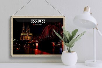 Plaque en tôle villes Cologne Pont Hohenzollern nuit 40x30cm 3