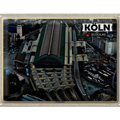Targa in metallo città Colonia vista della stazione centrale 40x30 cm