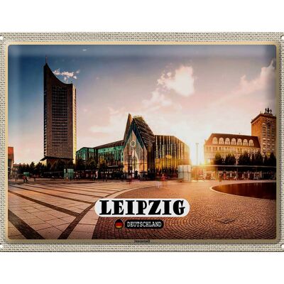 Cartel de chapa ciudades Leipzig centro de la ciudad edificio estanque 40x30cm