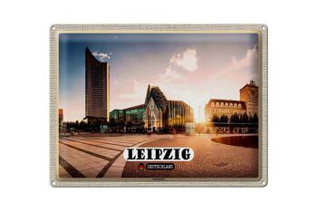 Panneau en tôle villes Leipzig centre-ville étang bâtiment 40x30cm 1