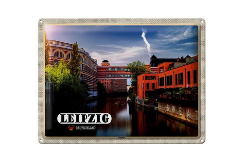 Blechschild Städte Leipzig Plagwitz Fluss Gebäude 40x30cm