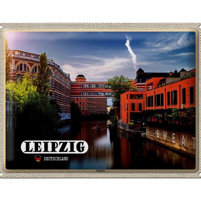 Targa in metallo città Lipsia Plagwitz edifici fluviali 40x30 cm
