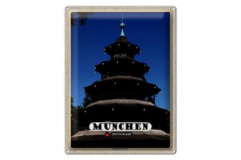 Panneau en étain villes Munich, tour chinoise, architecture 30x40cm 1