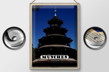 Panneau en étain villes Munich, tour chinoise, architecture 30x40cm 2