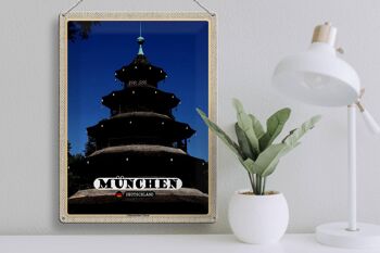 Panneau en étain villes Munich, tour chinoise, architecture 30x40cm 3