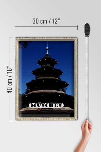 Panneau en étain villes Munich, tour chinoise, architecture 30x40cm 4