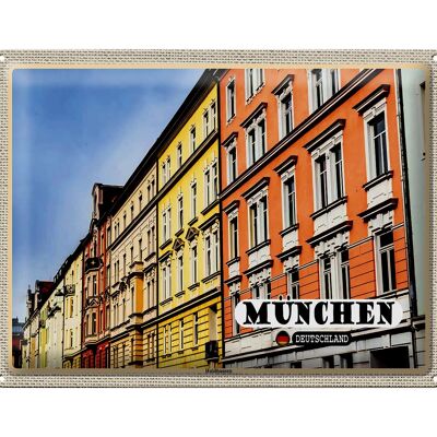 Cartel de chapa ciudades Munich edificio Haidhausen 40x30cm