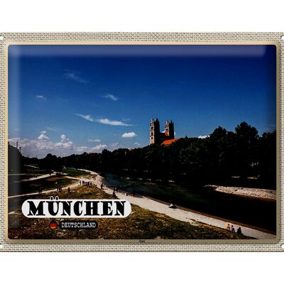 Plaque en tôle villes Munich château Isar rivière 40x30cm