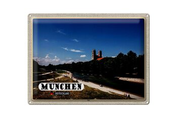 Plaque en tôle villes Munich château Isar rivière 40x30cm 1