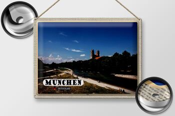 Plaque en tôle villes Munich château Isar rivière 40x30cm 2