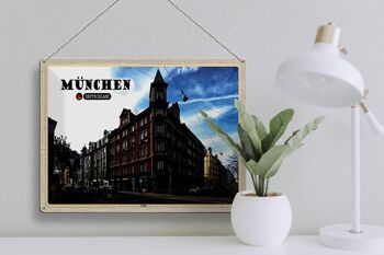 Plaque en étain Villes Munich Lehel Street City 40x30cm 3