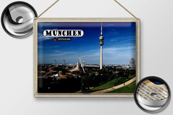 Panneau en étain villes tour de télévision du parc olympique de Munich 40x30cm 2