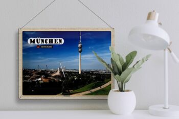 Panneau en étain villes tour de télévision du parc olympique de Munich 40x30cm 3