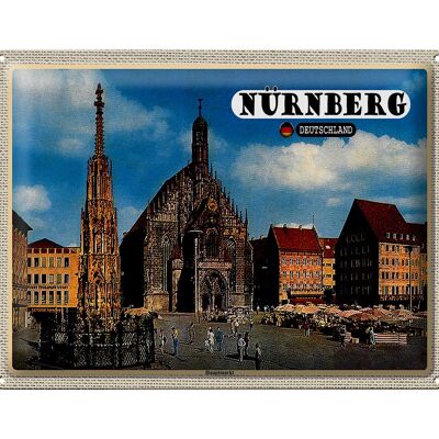Panneau en étain villes Nuremberg marché principal, peinture 40x30cm