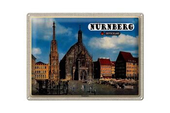 Panneau en étain villes Nuremberg marché principal, peinture 40x30cm 1