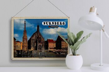 Panneau en étain villes Nuremberg marché principal, peinture 40x30cm 3