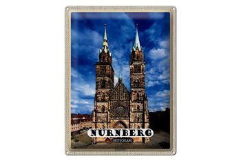 Plaque en étain villes Nuremberg Lorenzkirche architecture 30x40cm 1