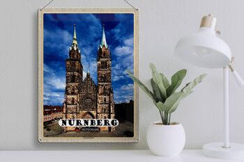 Plaque en étain villes Nuremberg Lorenzkirche architecture 30x40cm 3