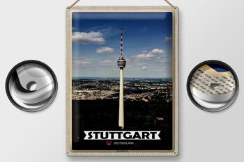 Plaque en tôle villes Stuttgart tour de télévision ville 30x40cm 2