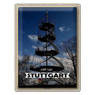 Panneau en étain villes Stuttgart Killesberg, architecture de la tour 30x40cm