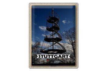 Panneau en étain villes Stuttgart Killesberg, architecture de la tour 30x40cm 1