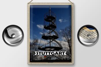Panneau en étain villes Stuttgart Killesberg, architecture de la tour 30x40cm 2