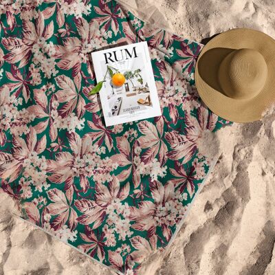 Large green floral beach towel