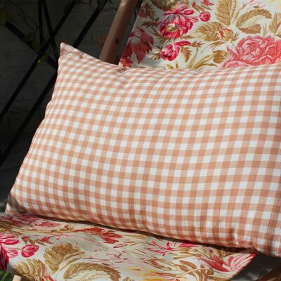 Pink gingham cushion in cotton gauze