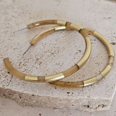 Hoop Earrings in Horn - 6 cm - Hélios - Gold