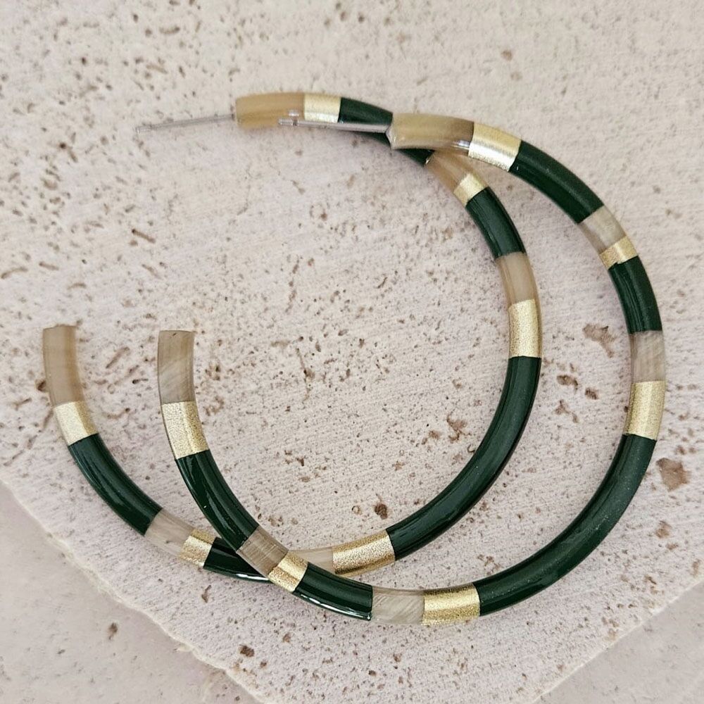 Orecchini a cerchio in corno - 6 cm - Hécate - Kaki