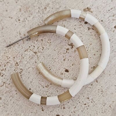 Hoop Earrings in Horn - 4 cm - Hélios - White
