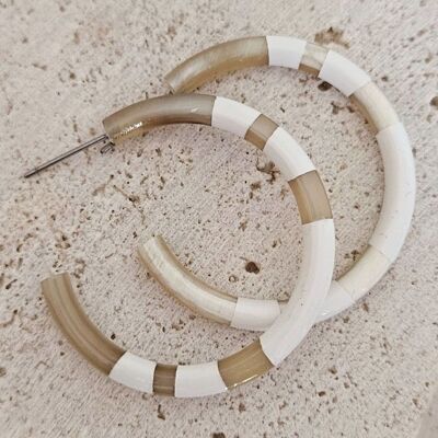 Pendientes de Aro de Cuerno - 4 cm - Hélios - Blanco