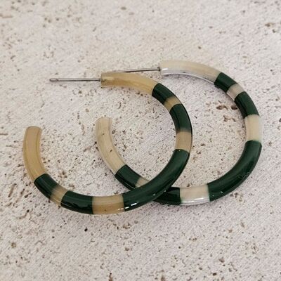 Hoop Earrings in Horn - 4 cm - Hélios - Khaki