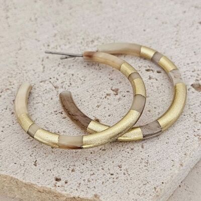 Hoop Earrings in Horn - 4 cm - Hélios - Gold