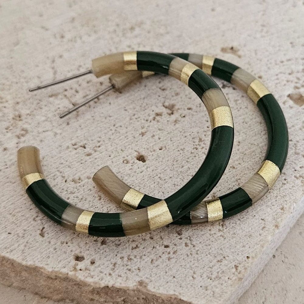 Orecchini a cerchio in corno - 4 cm - Hécate - Kaki